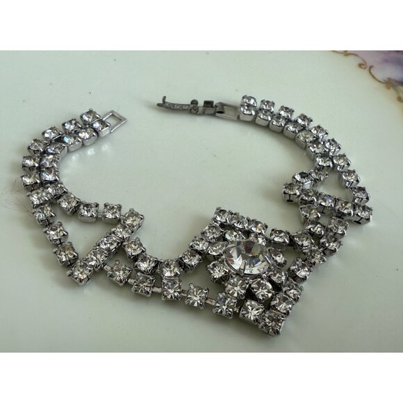 Vintage 50's Clear Rhinestone Bling Bracelet - Picture 1 of 7